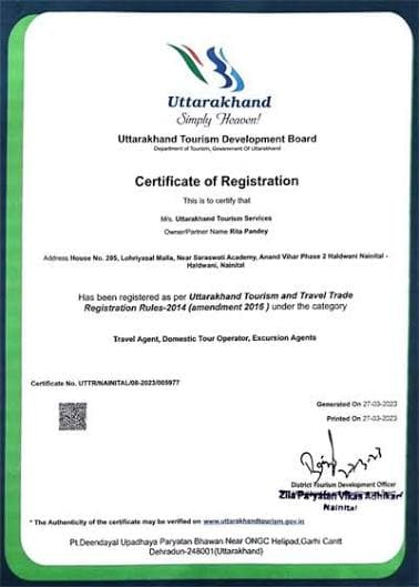 Uttarakhand Tourism Development Board - Registered Travel Agent